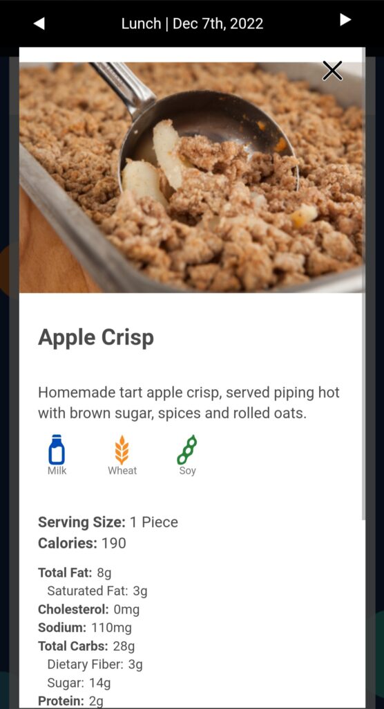 Apple Crisp menu item details